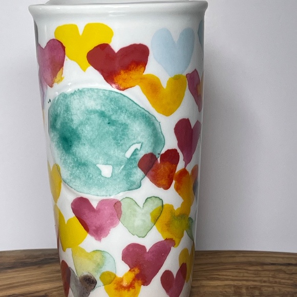 2015 Starbucks Watercolor Hearts Ceramic Travel Tumbler 10 oz Mug Cup with Lid - Picture 6 of 13
